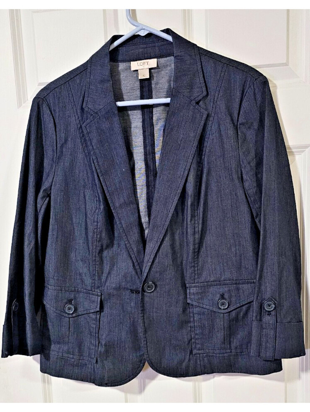 Ann Taylor Loft Jacket Gray Collared Button Pockets Size 10